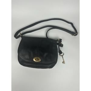 Fossil Purse Black Pebbled Leather Crossbody Shoulder Back With Key Vintage